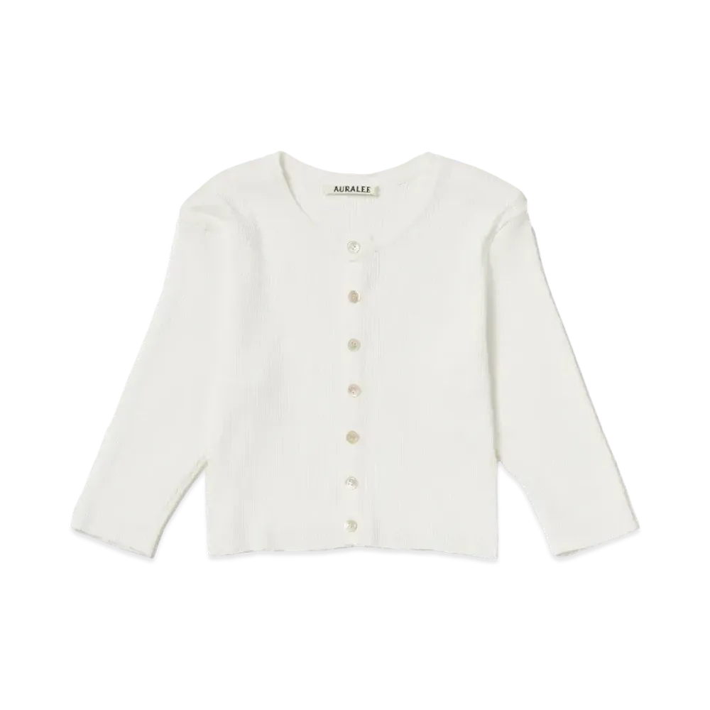 AURALEE GIZA High Gauge Rib Knit Short Cardigan "White"