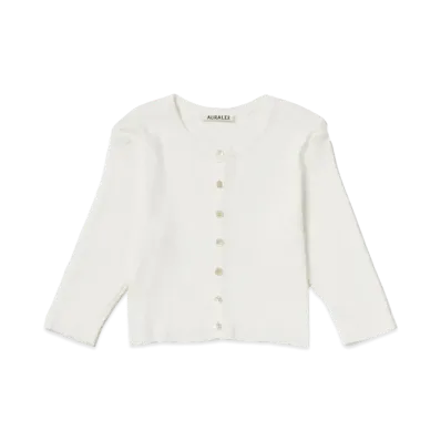 AURALEE GIZA High Gauge Rib Knit Short Cardigan "White"