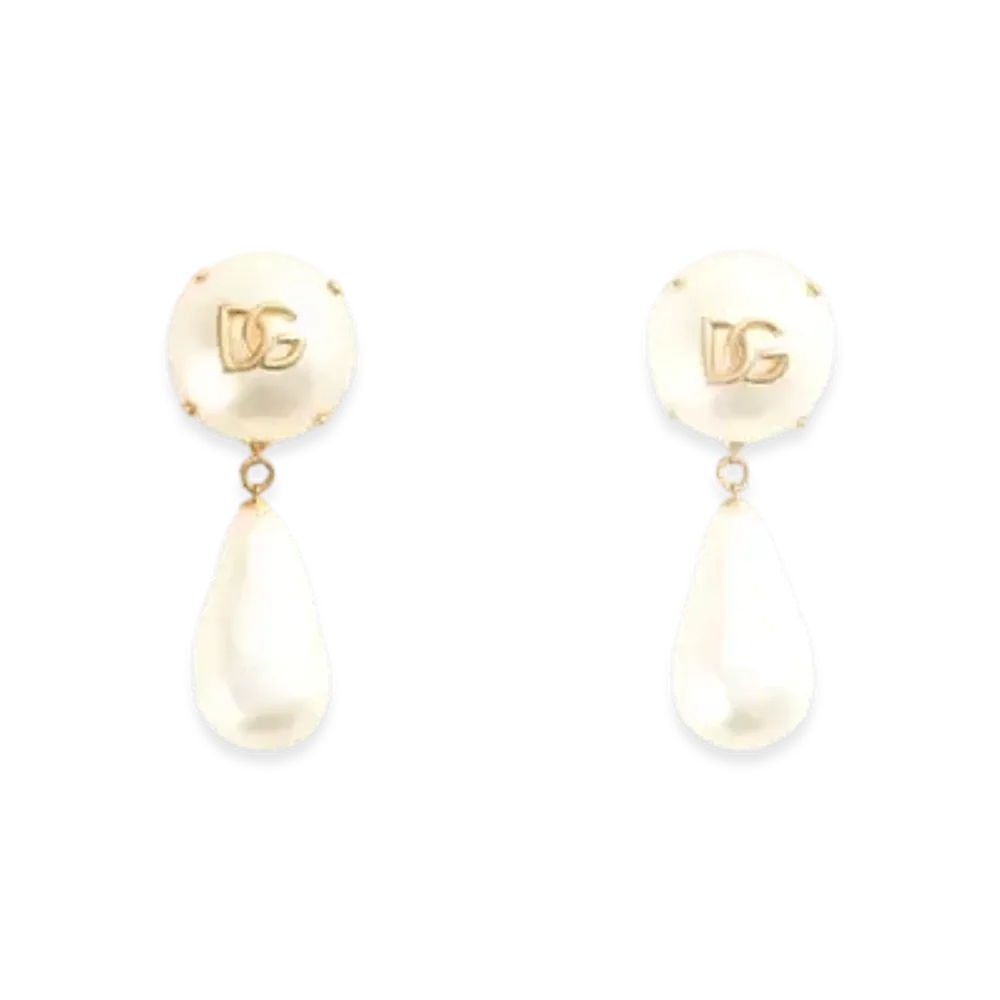DOLCE&GABBANA Teardrop Earrings With DG Logo "White"