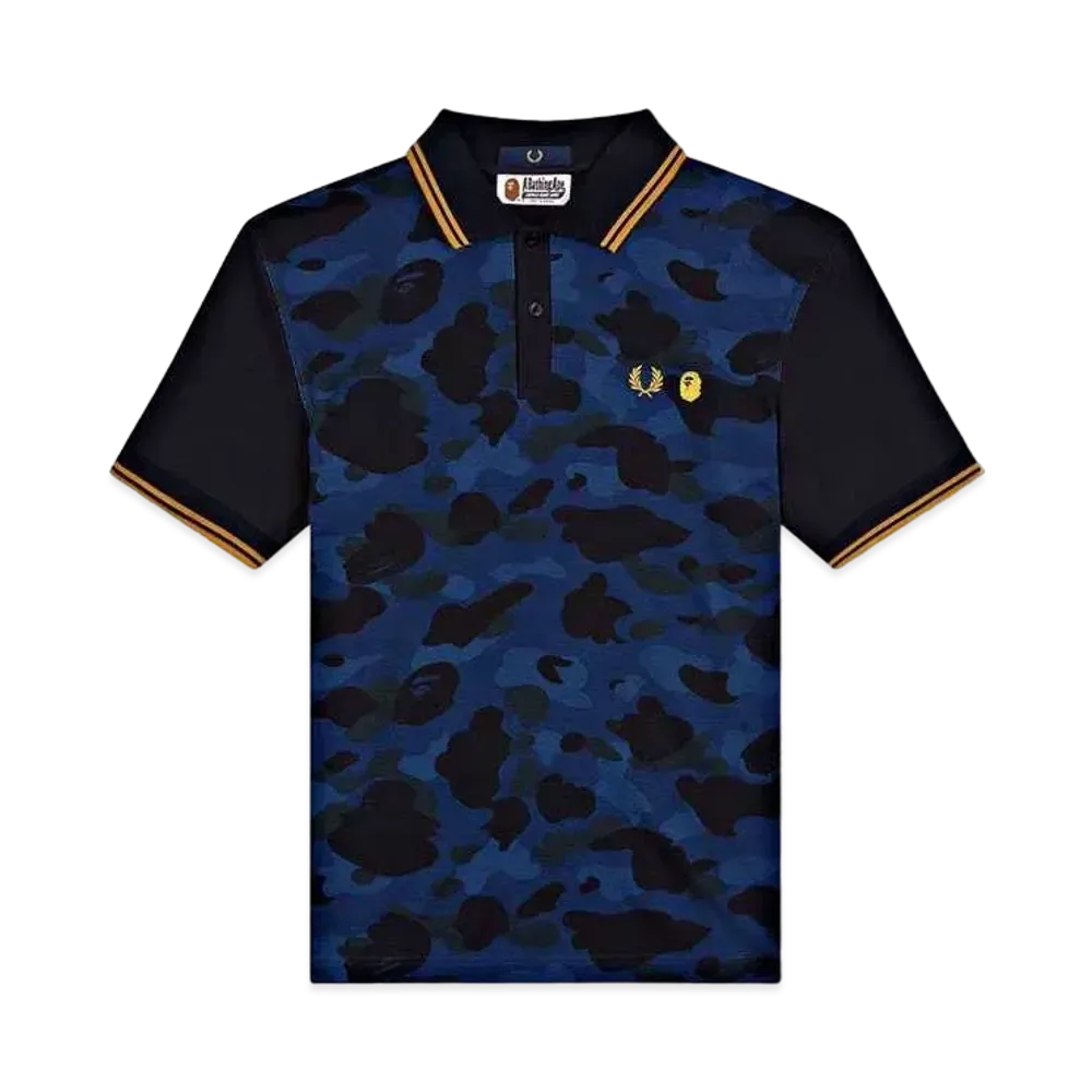 A BATHING APE FRED PERRY POLO SHIRT "Blue Camo"