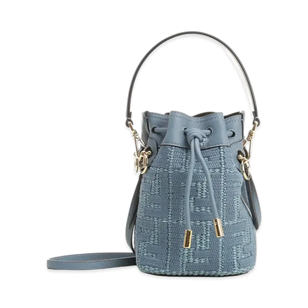 FENDI Women's Raffia Mon Tresor Bucket Bag "Cerulean Blue/Light Blue"