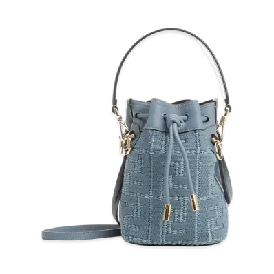 FENDI Women's Raffia Mon Tresor Bucket Bag "Cerulean Blue/Light Blue"