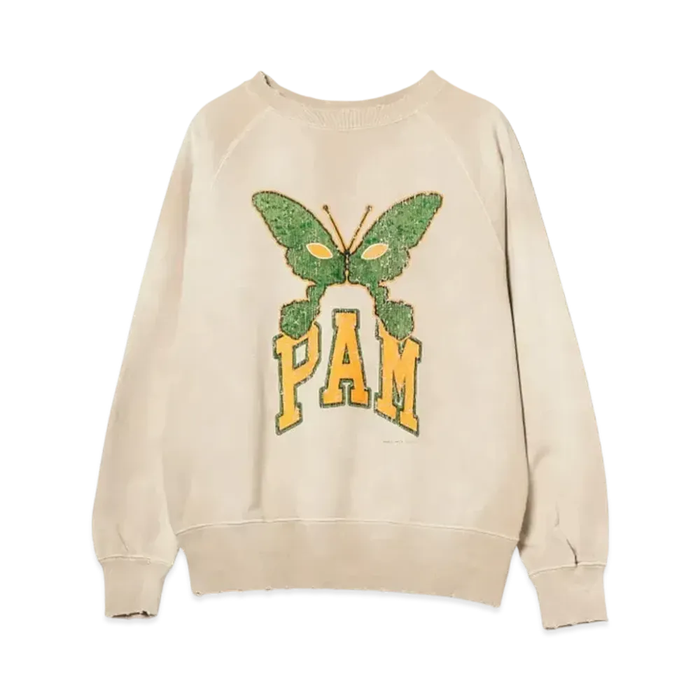 BEAMS x P.A.M. x CANNABIS Damege Flocky Print Crewneck Sweat "OffWhite"