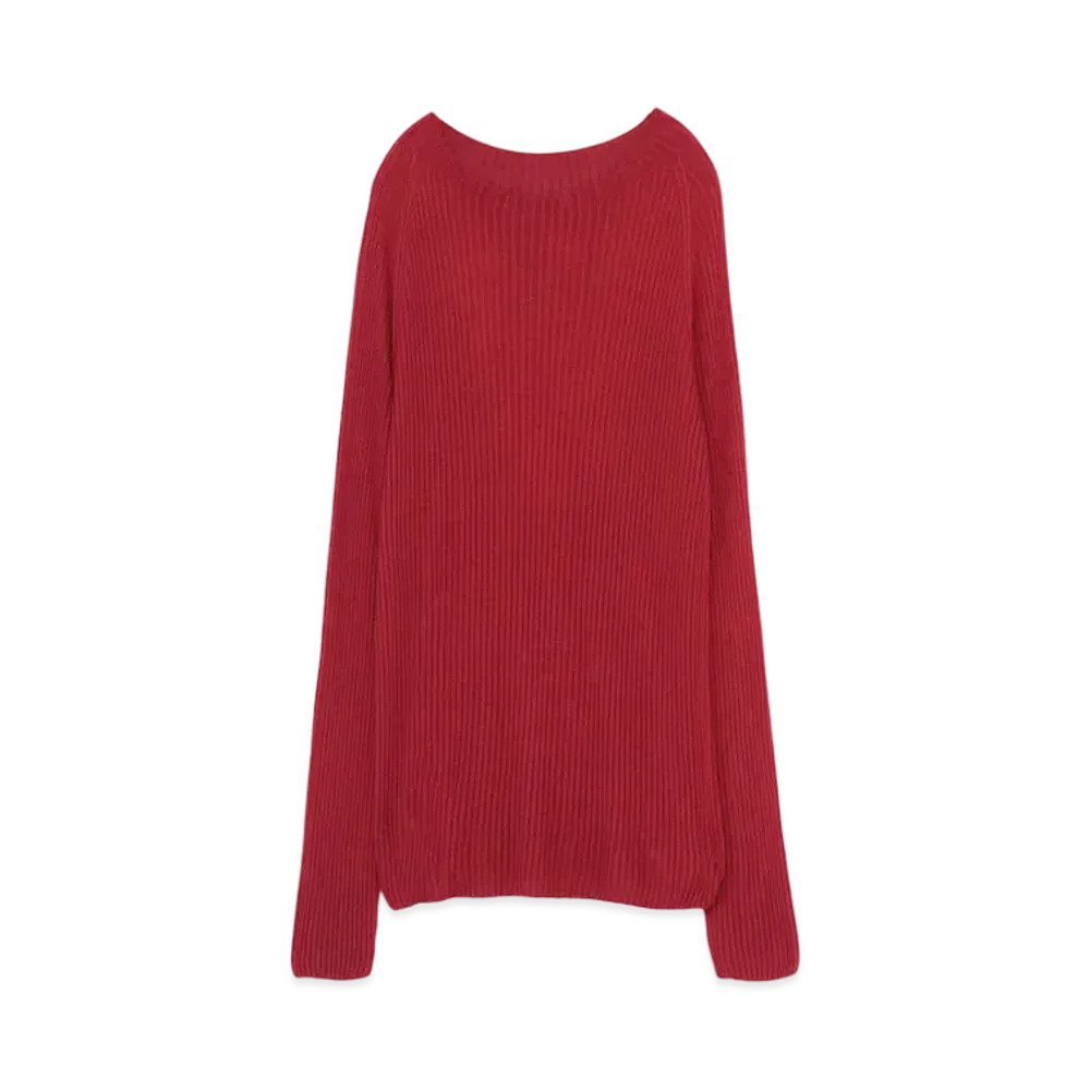 Yohji Yamamoto 12G2P 2X3 RIB WG ROUND NECK WG "Bordeaux"