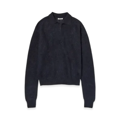 AURALEE Baby Suri Alpaca Sheer Knit Skipper Polo "Navy"