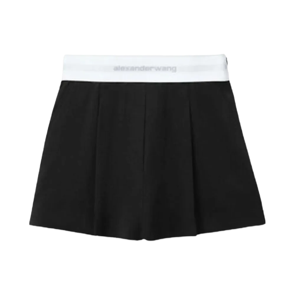 Alexander Wang Logo High Waist Stretch Pleats Shorts "Black"