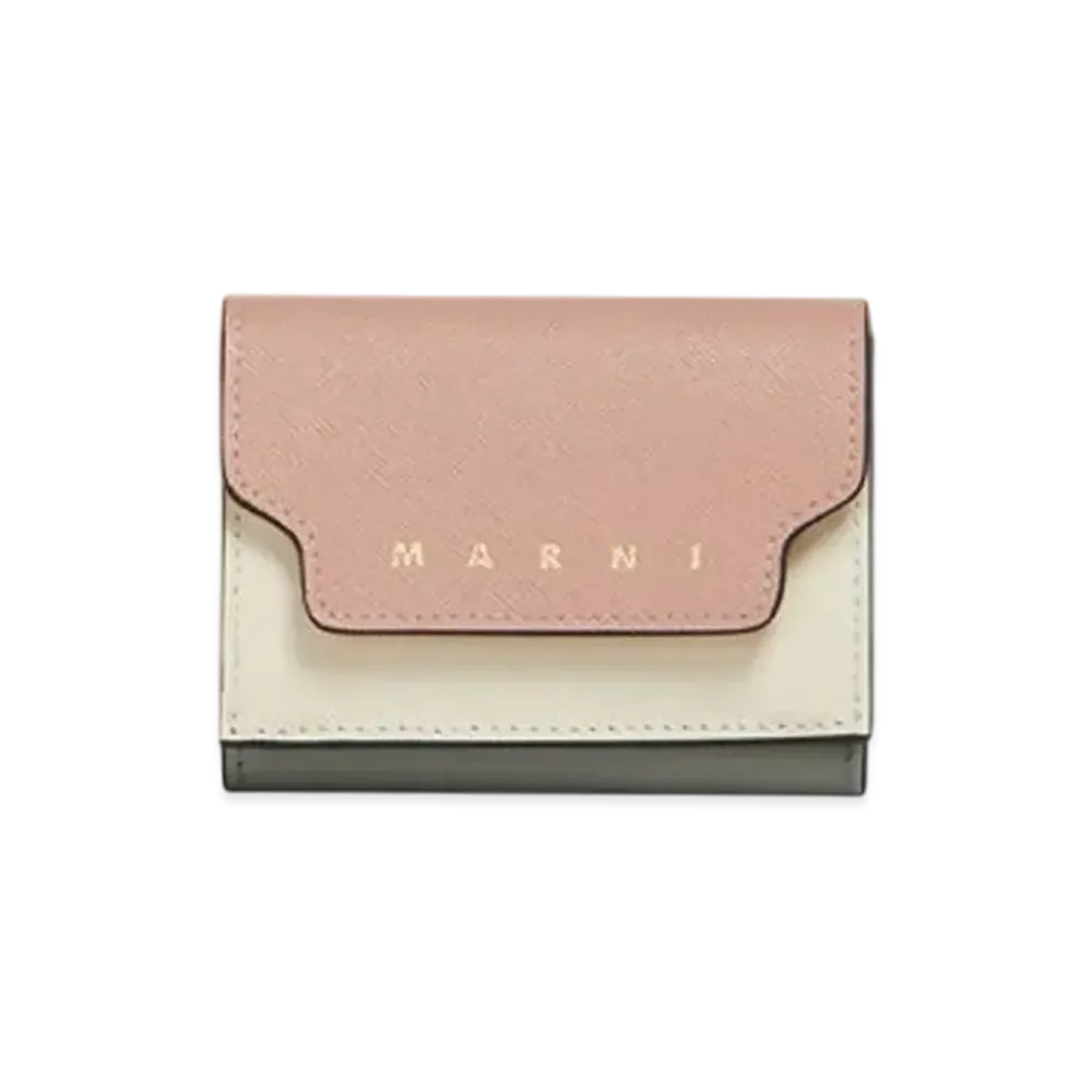 Marni Saffiano Leather Tri-Fold Wallet "Light Pink/White/Gray"