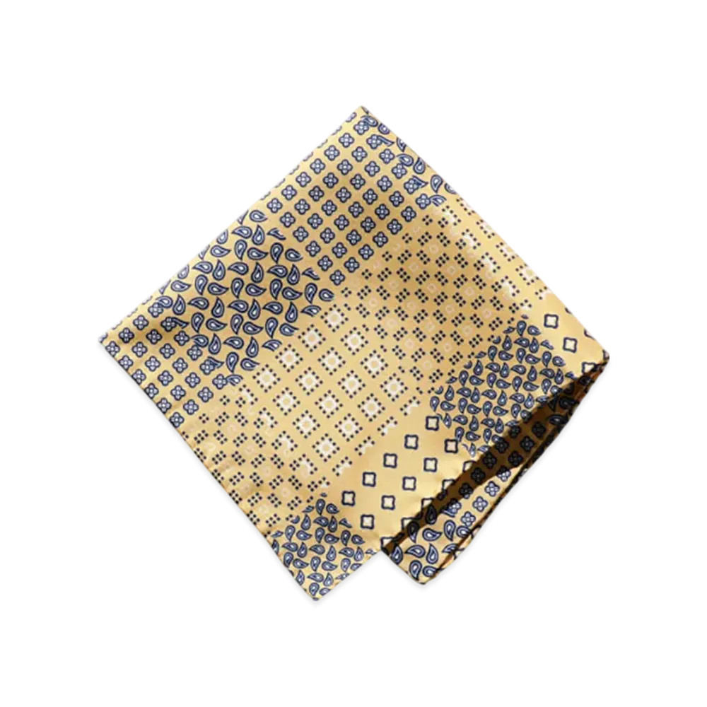 BEAMS Pocket Chief Paisley Geometric Print "Yellow"