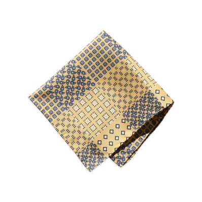 BEAMS Pocket Chief Paisley Geometric Print "Yellow"