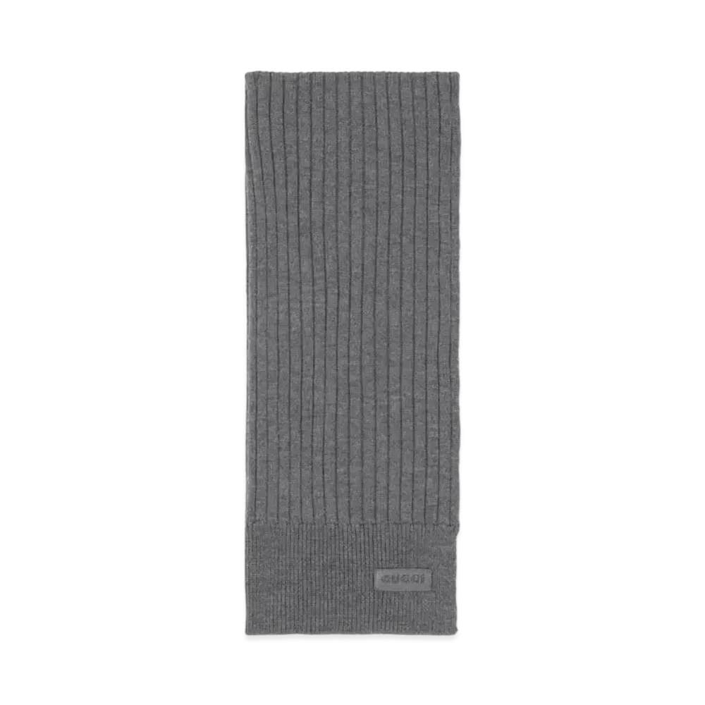 GUCCI Knit Wool Scarf "Gray"