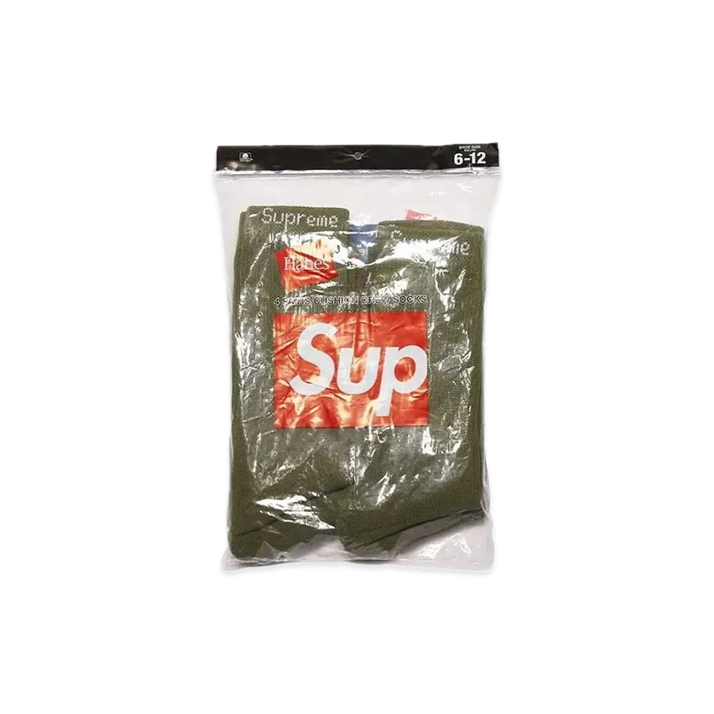 Supreme x Hanes Crew Socks (4 Pack) "Olive"