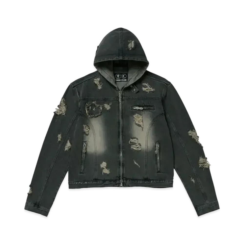 THUG CLUB Rover Denim Hoodie Zip-Up "Black"