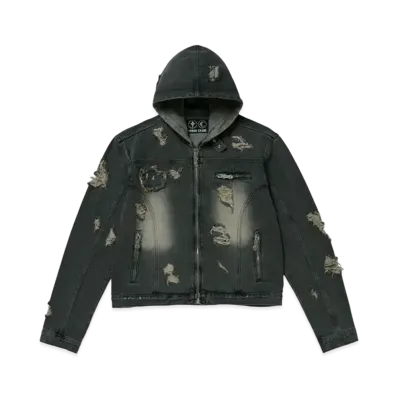 THUG CLUB Rover Denim Hoodie Zip-Up "Black"