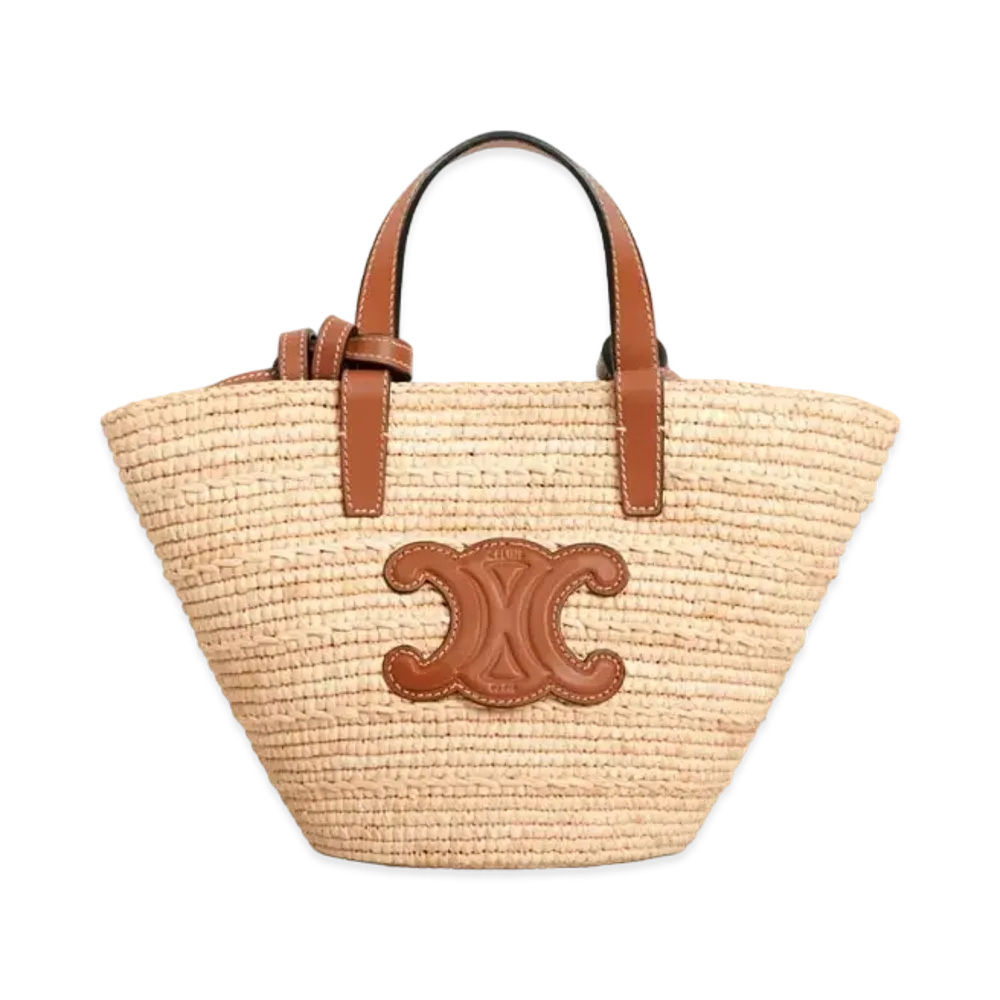 CELINE Nano Supple Classic Panier in Raffia and Calfskin "Natural/Tan"