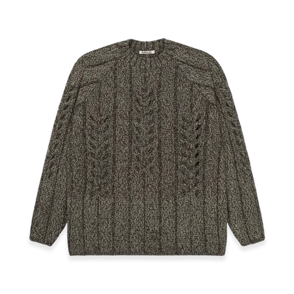 AURALEE Mix Boucle Mesh Knit P/O "Brown Yellow"