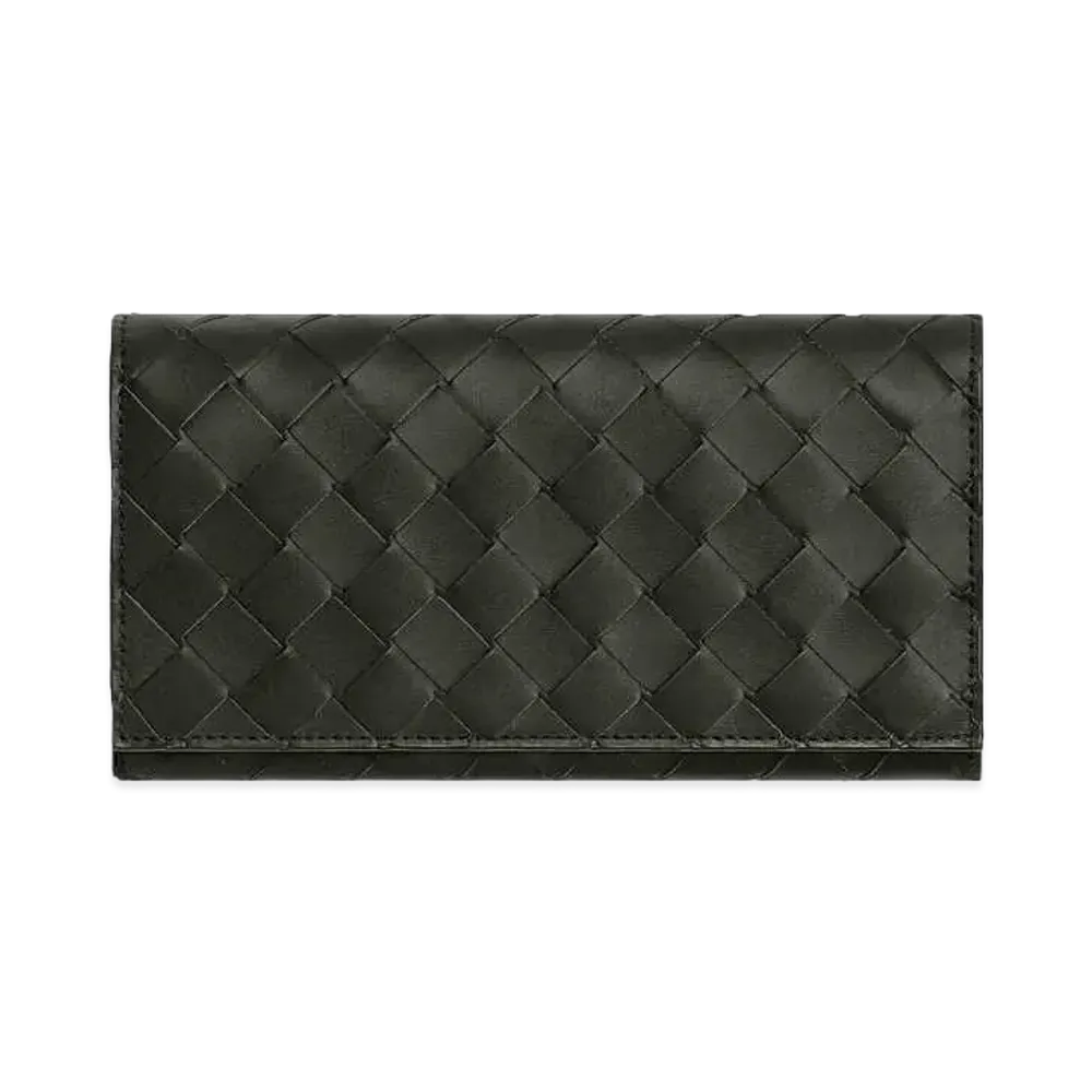 Bottega Veneta Intrecciato Calfskin Bi-fold Wallet "Dark Green"