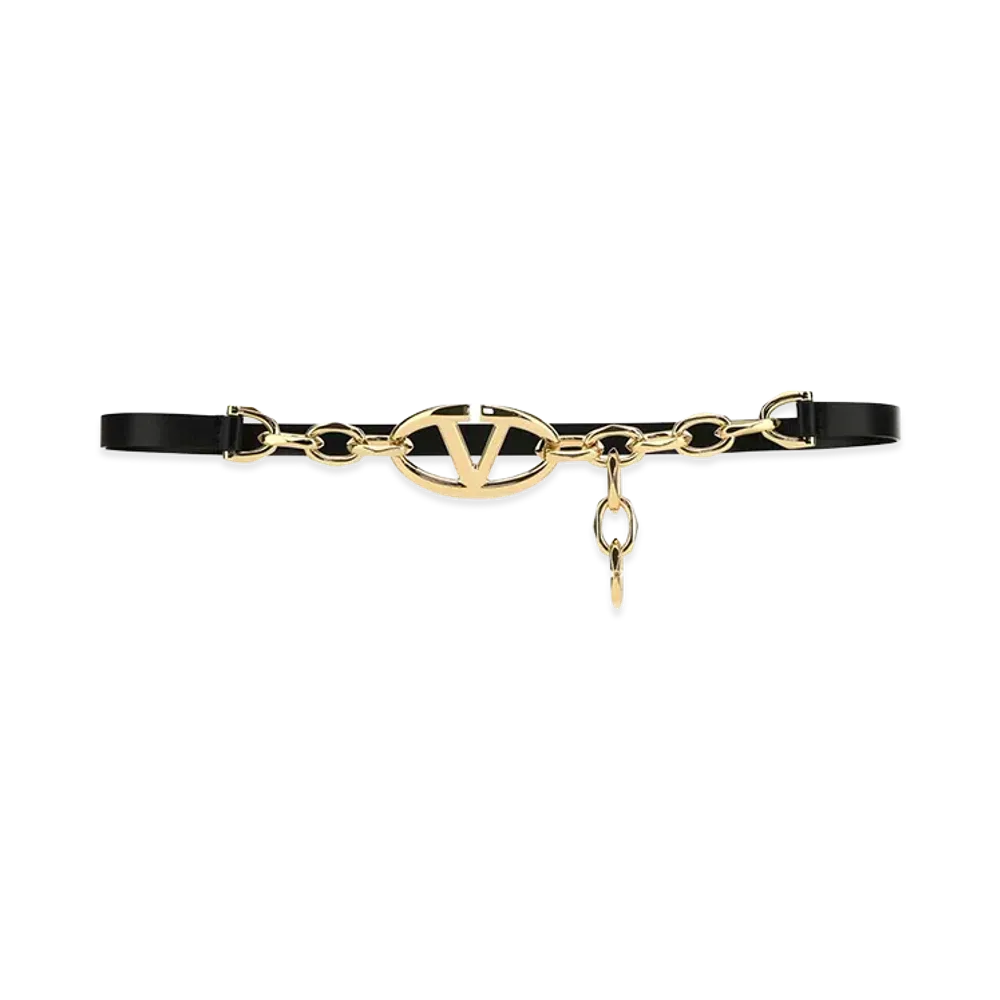 Valentino Women's Two-Tone Leather And Metal Chain Vlogo Belt "Multicolor"