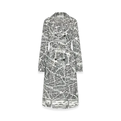 Dior Women's Trench Coat Technical Taffeta Plan Paris Motif "White/Black"