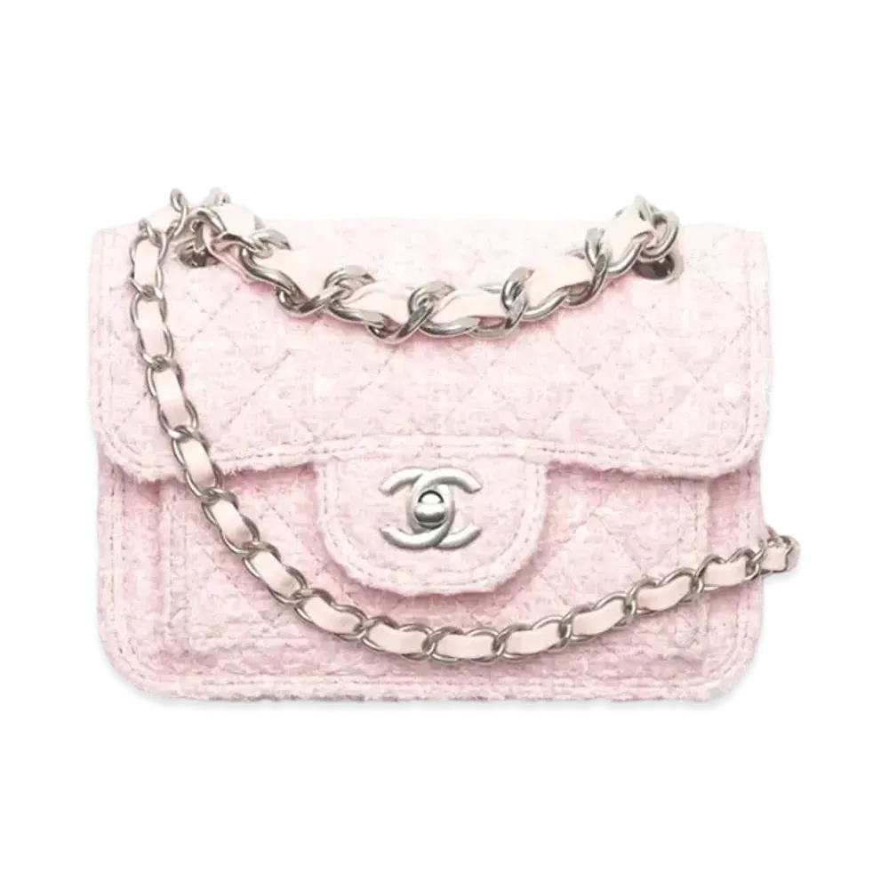 CHANEL Mini Flap Bag Tweed "Pink/Light Beige"