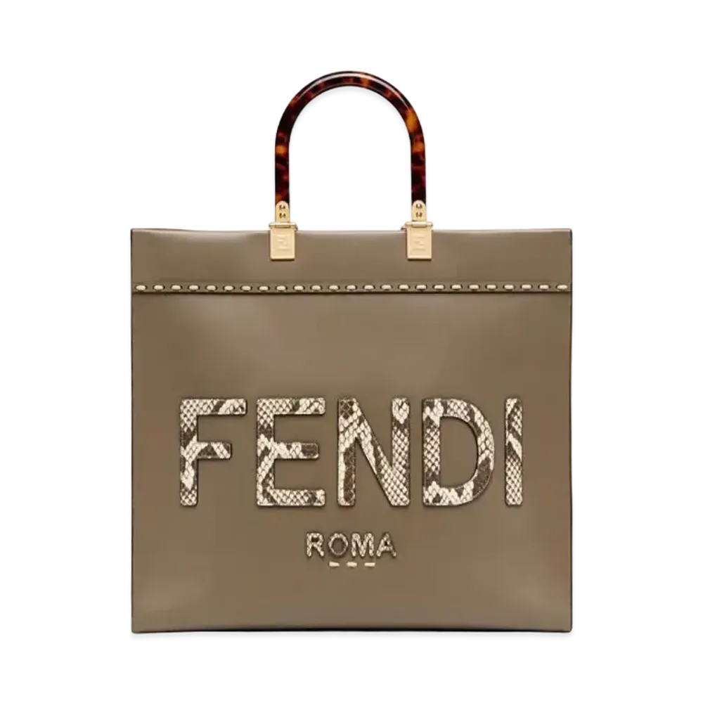 FENDI Sunshine Medium Leather And Elaphe Shopper "Gray"