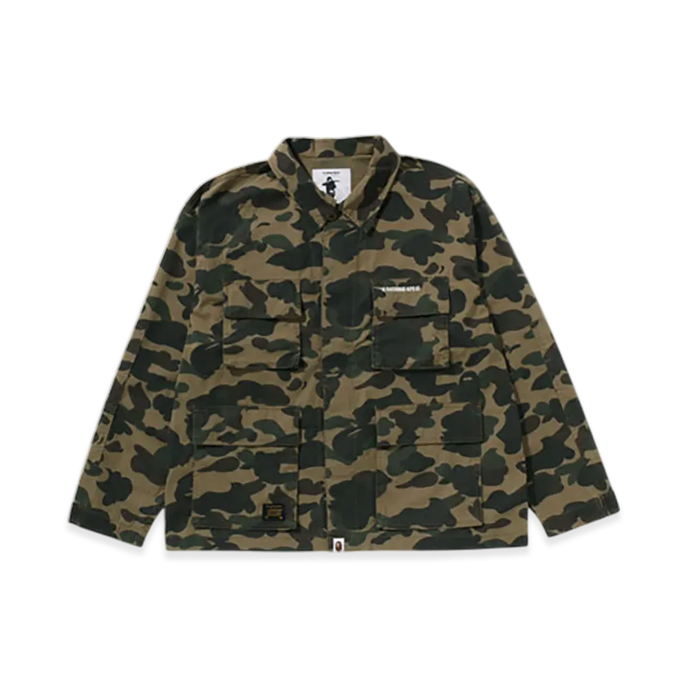 A BATHING APE 1St Camo Heavy Washed Multi Pocket Cargo LS Shirt "Green"