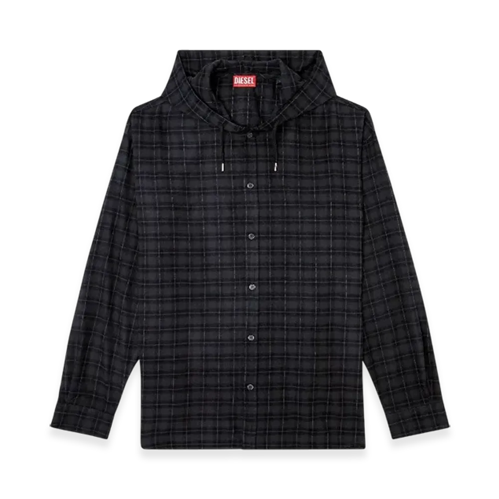 Diesel S-Dewny-Hood-B Hooded Shirt In Checked Flannel "Black"