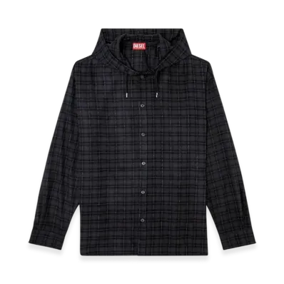 Diesel S-Dewny-Hood-B Hooded Shirt In Checked Flannel "Black"