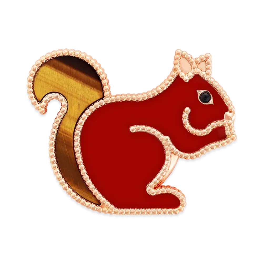 Van Cleef & Arpels Lucky Animals Squirrel clip "18K Rose gold/Onyx/Carnelian/Tiger's eye"