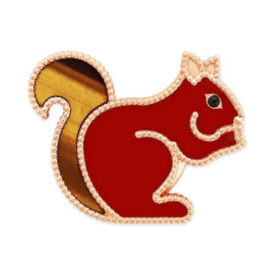 Van Cleef & Arpels Lucky Animals Squirrel clip "18K Rose gold/Onyx/Carnelian/Tiger's eye"