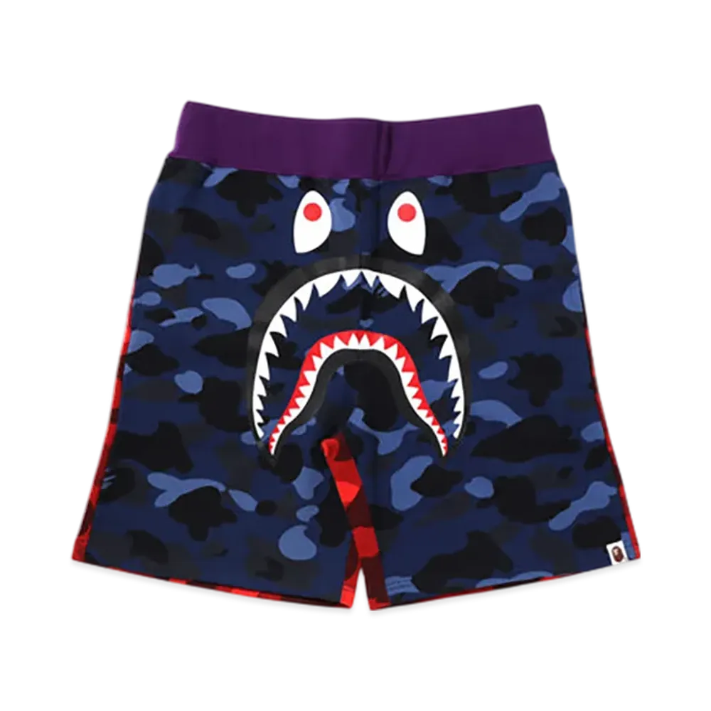 A BATHING APE Crazy Camo Shark Sweat Shorts "Navy"