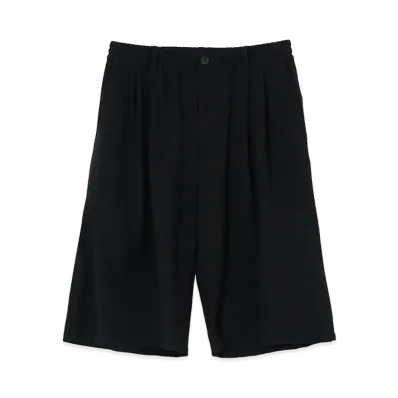 YOKE Exclusive Wool Washer Tropical 2pleated Easy Wide Shorts "Black"