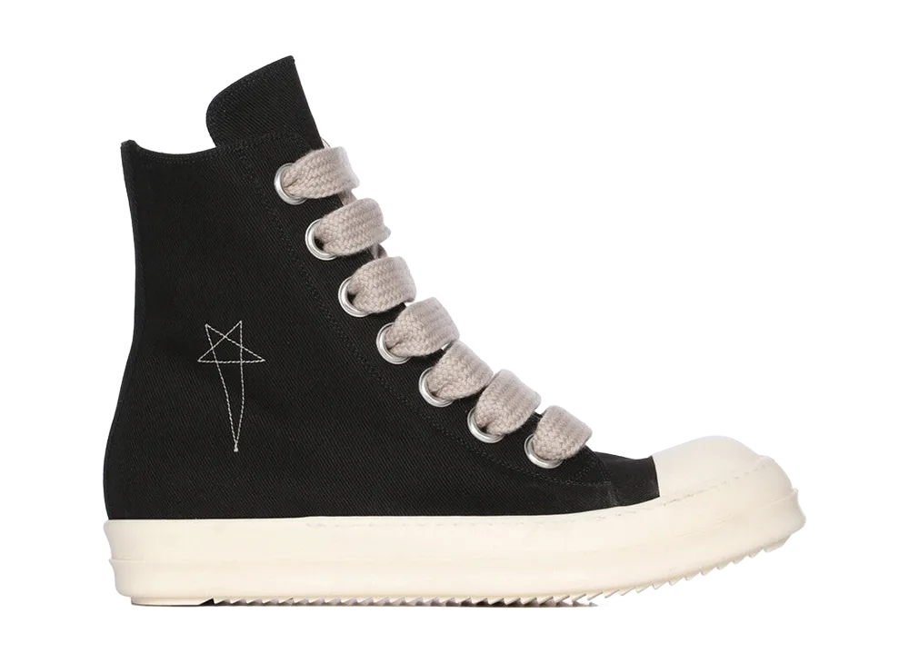 Rick Owens DRKSHDW SS26 Jumbolace Sneaks 13oz Overdyed Denim "Black/Pearl/Milk"