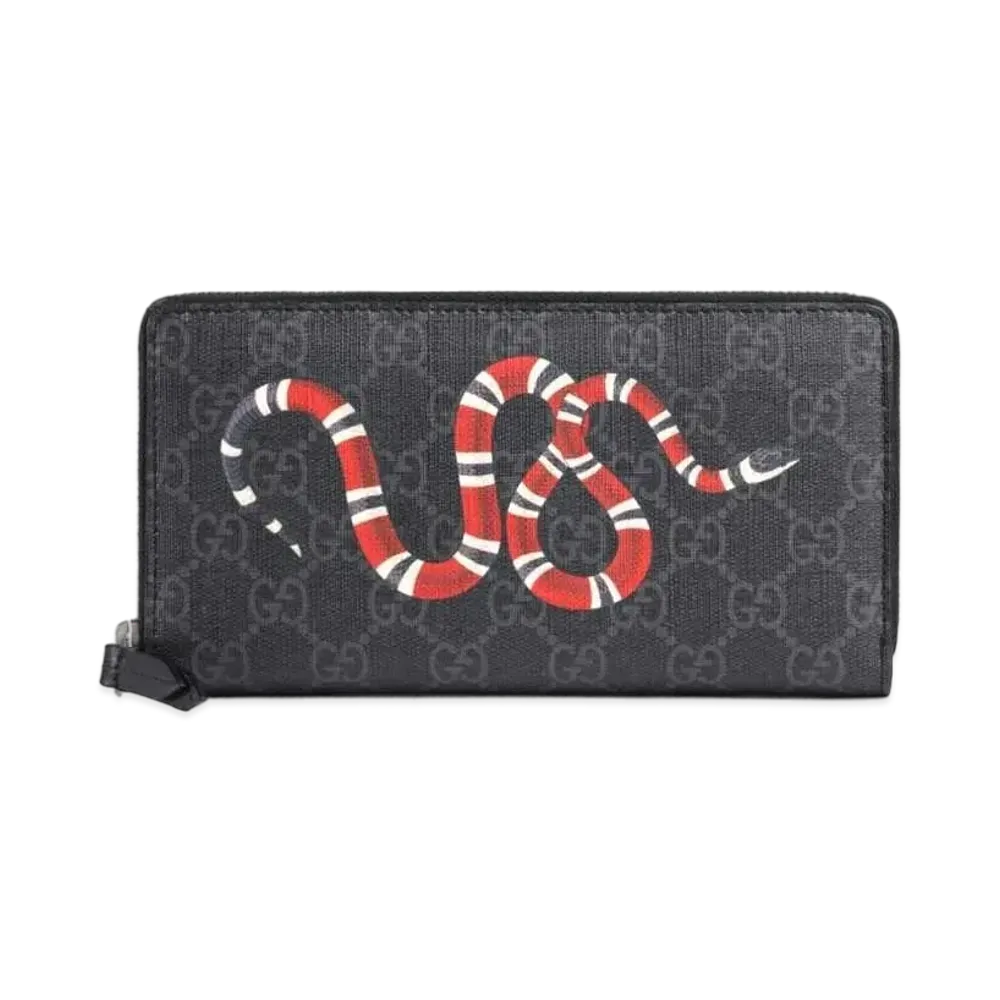 GUCCI Kingsnake Print GG Supreme Zip Around Wallet "Black"