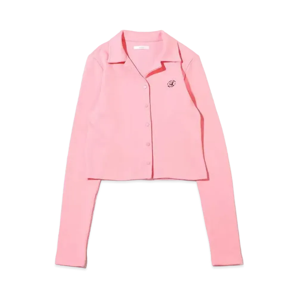 atmos pink Front Button Open Collar Tops "Pink"