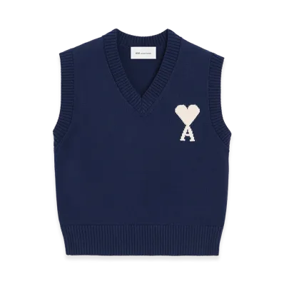 AMI PARIS Wool/Cotton Sleeveless Ami De Coeur Sweater "Blue"