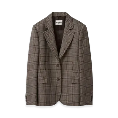 MIU MIU Women's Single Breasted Prince of Wales Check Jacket "Bark Brown"