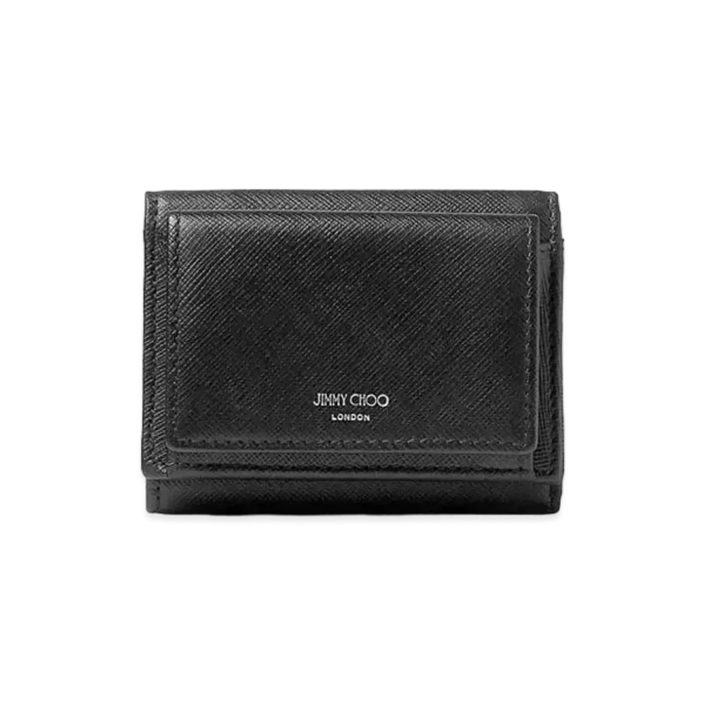 Jimmy Choo Leox Textured Leather Wallet "Black/Gunmetal"