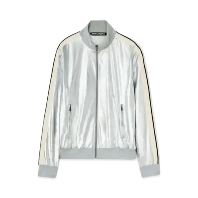 PALM ANGELS Laminated Leather Track Jacket "Silver/Off White"