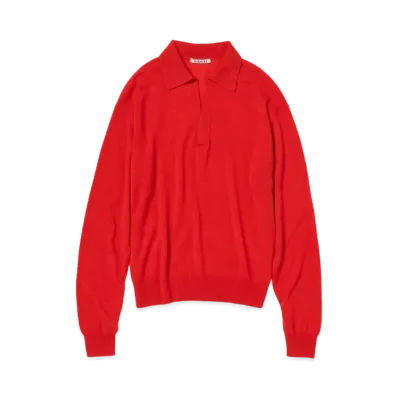 AURALEE Super Fine Cashmere Silk Knit Skipper Polo "Red"