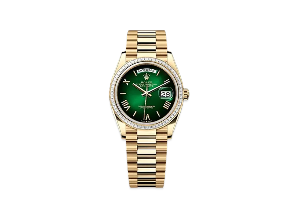 ROLEX Day-Date 36mm Yellow Gold Diamond 128398TBR "Green Ombre"