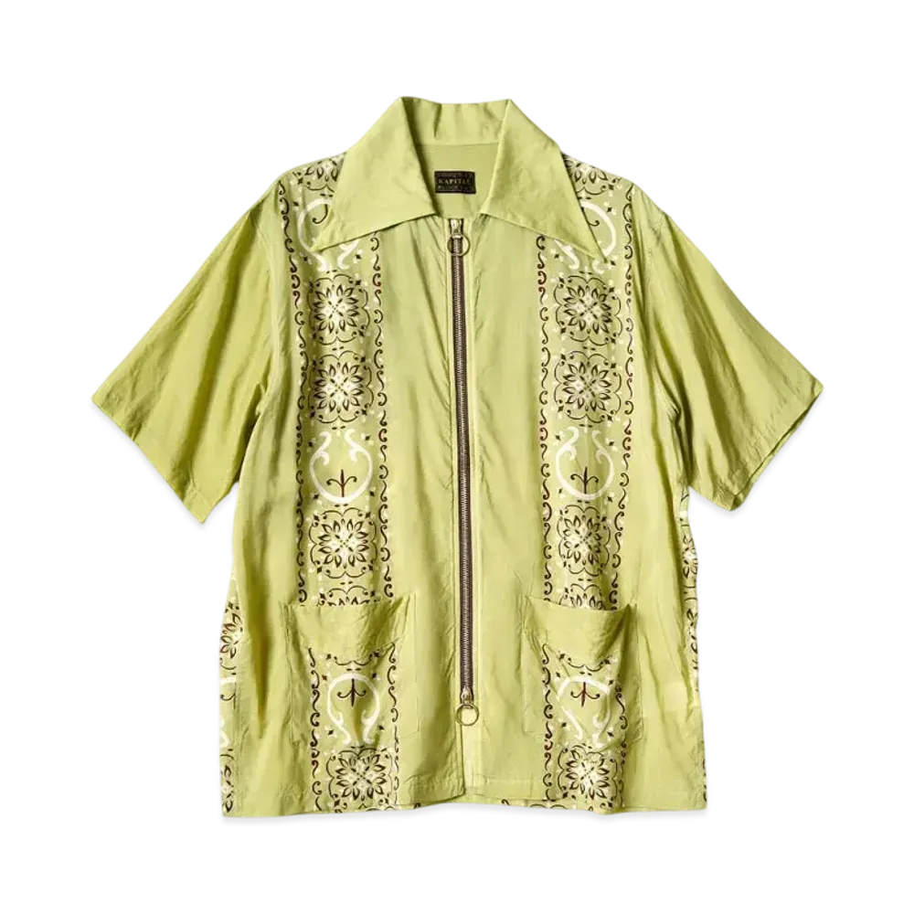 KAPITAL Silk Rayon Habananaja Drizzle Cuba Shirt "Light Green"