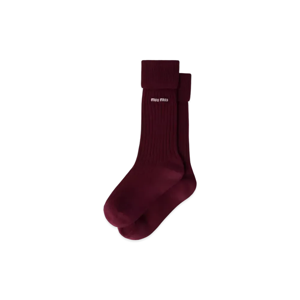 MIUMIU Women's Ribbed Knit Socks "Wine Red"