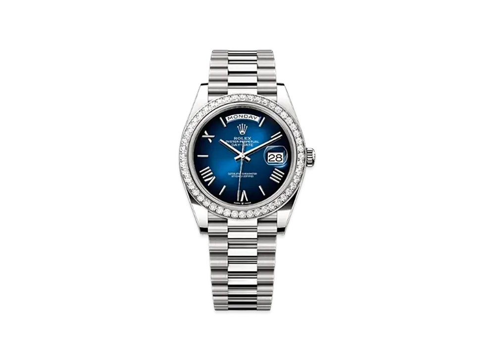 ROLEX Day-Date 40mm White Gold Diamond 228349RBR "Blue Ombre"