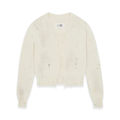 MM6 Maison Margiela Women's Painted Knit Cardigan "Cream"