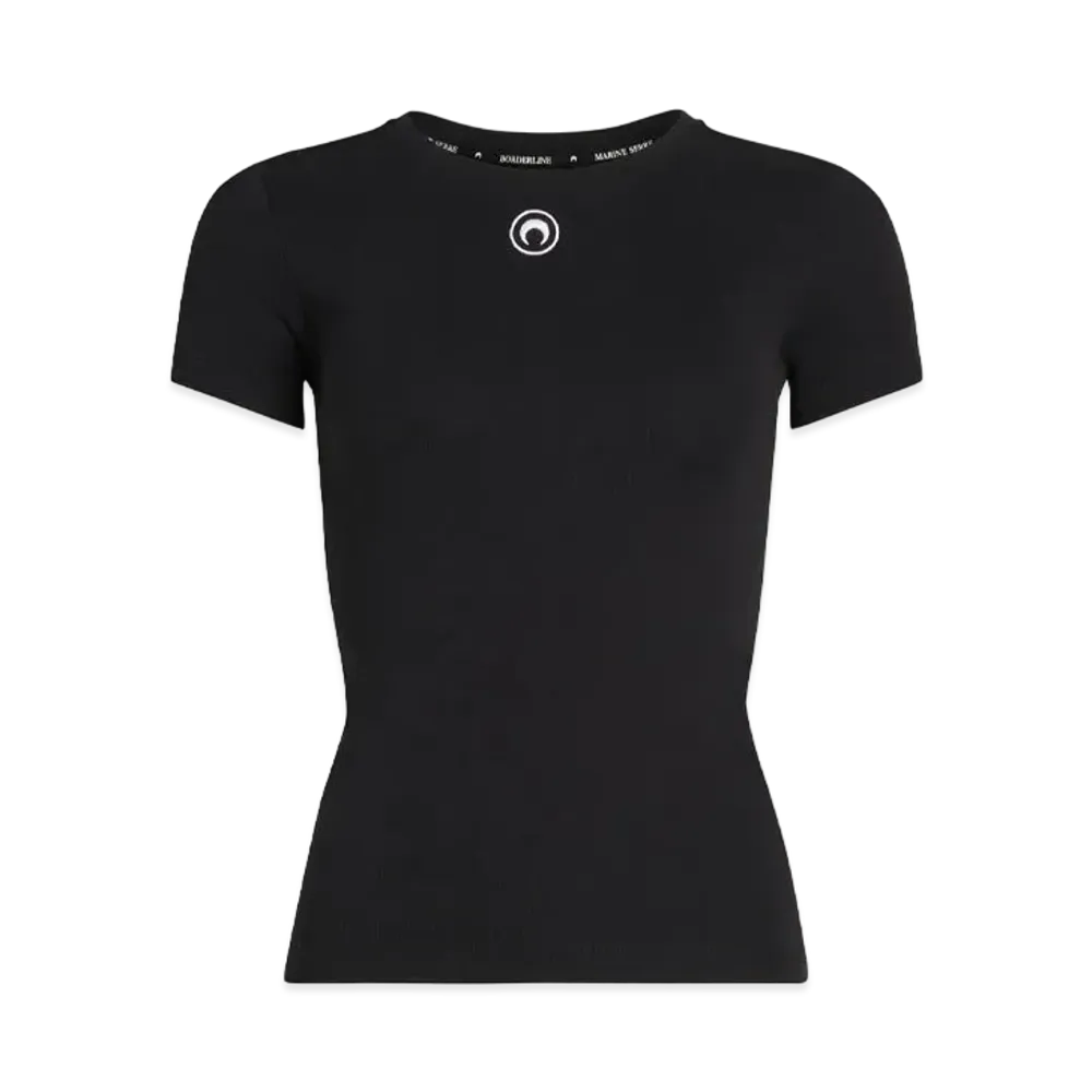 Marine Serre Organic Cotton Ribbed T-Shirt "Black"