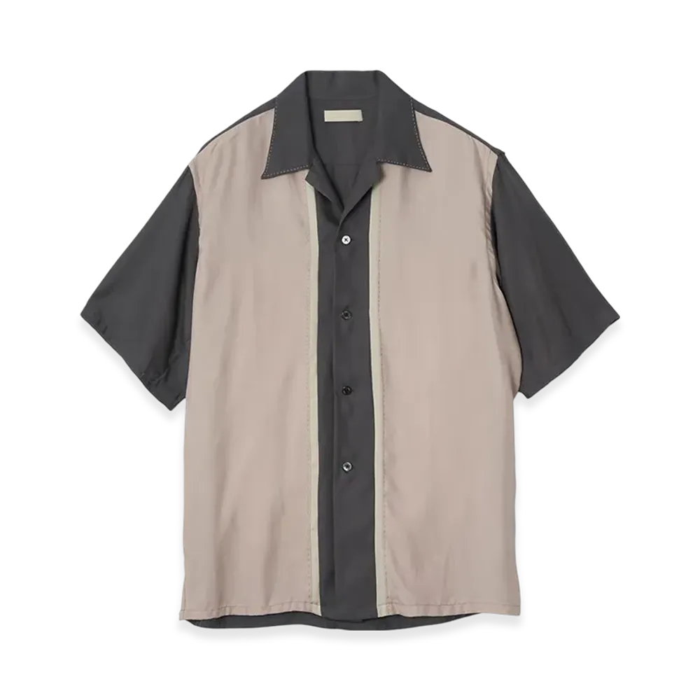 YOKE Cupro Polyester Washable Chambray Tiwll Colorblock Open Collar Shirt "Light Pink"