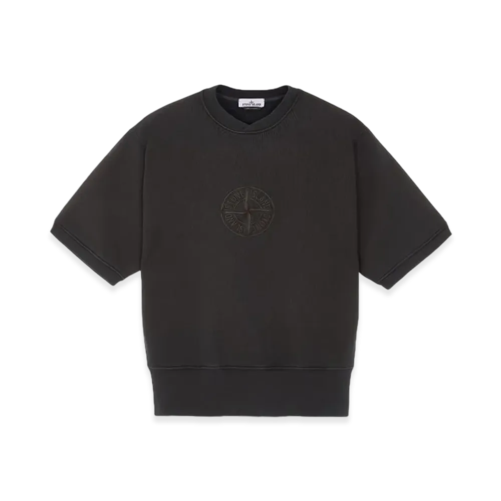 Stone Island 66155 Heavy Textured Fleece Garment Dyed Old Treatment Short Sleeve Crewneck Sweatshirt - 23FW "Black"