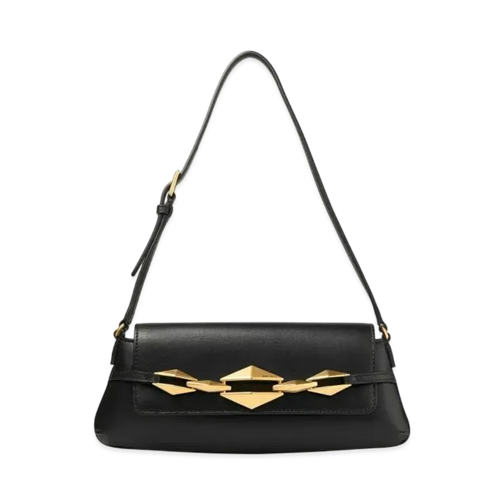 Jimmy Choo Diamond Shoulder East-West S Calf Leather Shoulder Bag "Black/Gold"