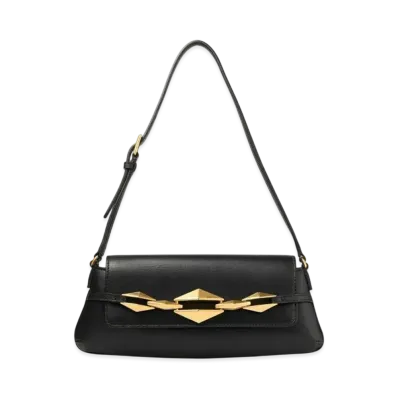 Jimmy Choo Diamond Shoulder East-West S Calf Leather Shoulder Bag "Black/Gold"