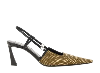 Saint Laurent Women's Andree Crystal Embellished Satin Slingback Pumps "Black"
